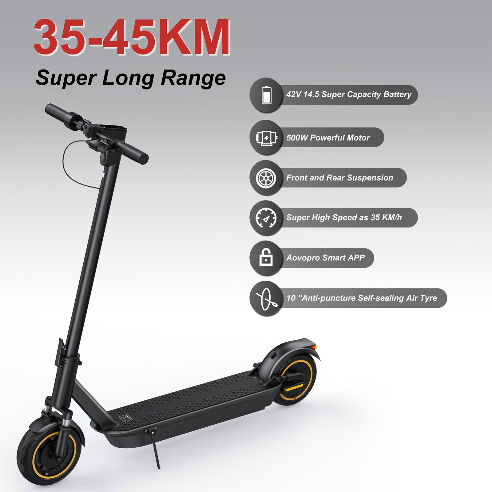 AOVOPRO Esmax 3 speed gears 35-45KM Range Front Drum & RearElectric Brake adult Foldable electric Scooter