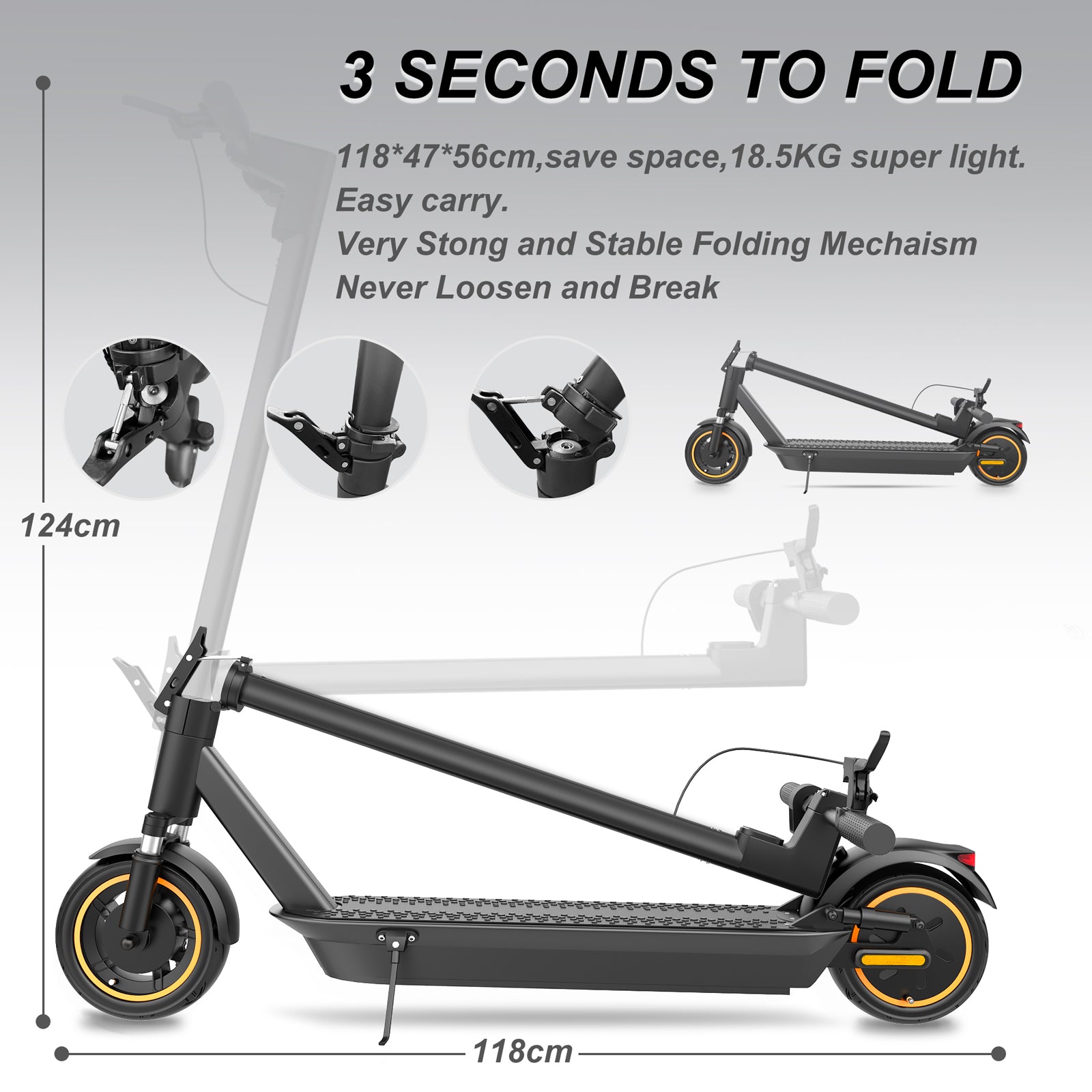 AOVOPRO Esmax 3 speed gears 35-45KM Range Front Drum & RearElectric Brake adult Foldable electric Scooter